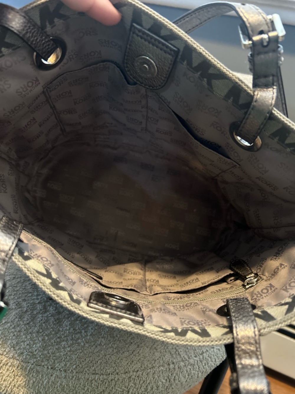 Michael Kors Gray MK Logo Canvas Tote with Black Leather Straps - Picture 5 of 5